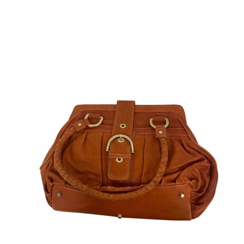 Isabella Adams Womens Shoulder Handbag Orange Pebbled Leather Satchel Purse